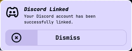 The confirmation shown in the H.U.B. once a Discord account is linked