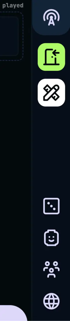 The realm portal sidebar showing H.U.B., story tools, enter realm, dice, character, members, and realm settings icons